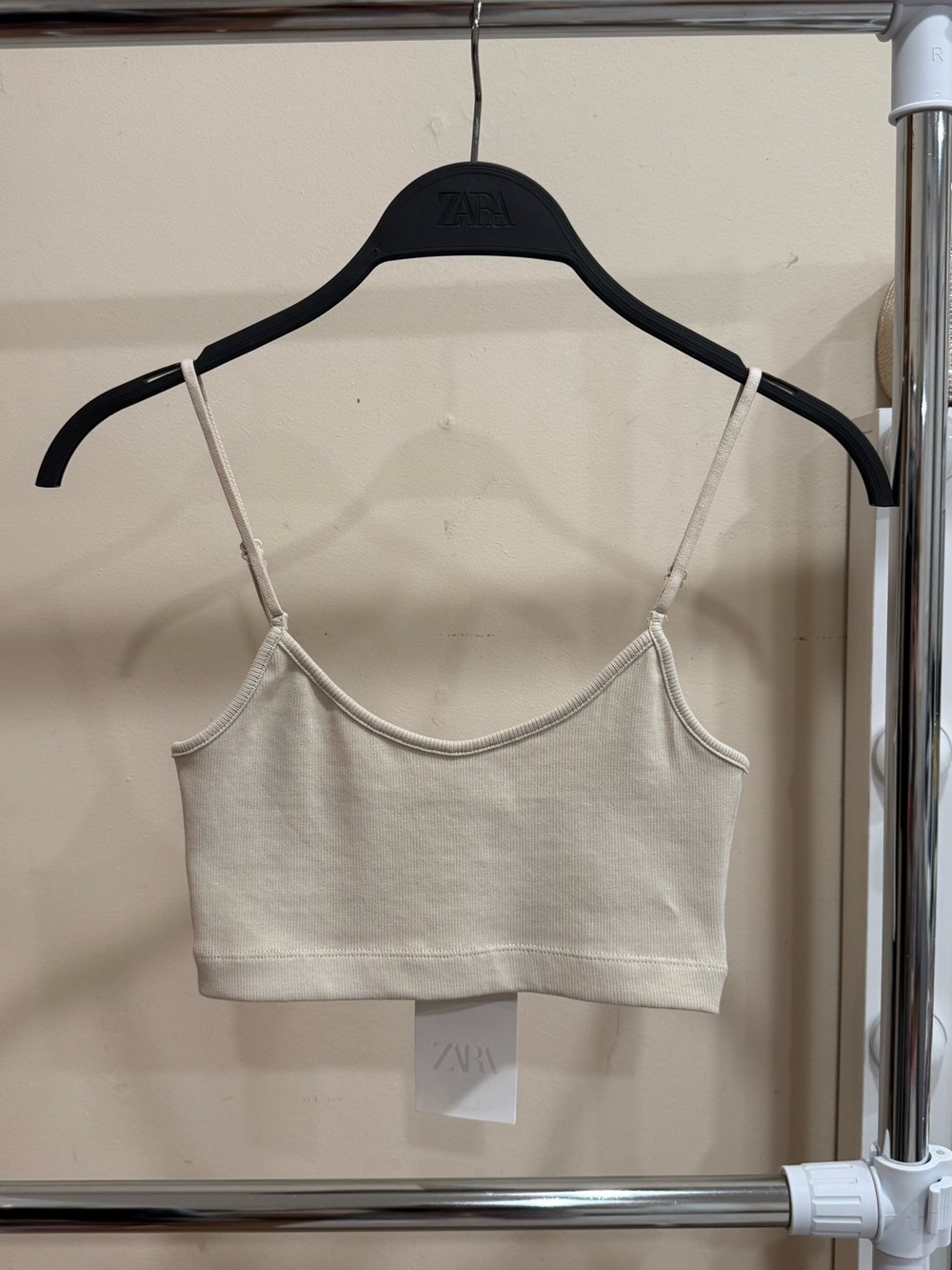 ZARA Ribbed Crop Tank Top Beige NWT Size M